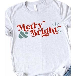 NEW KISSED APPAREL women's merry and bright christmas graphic tee in athletic he